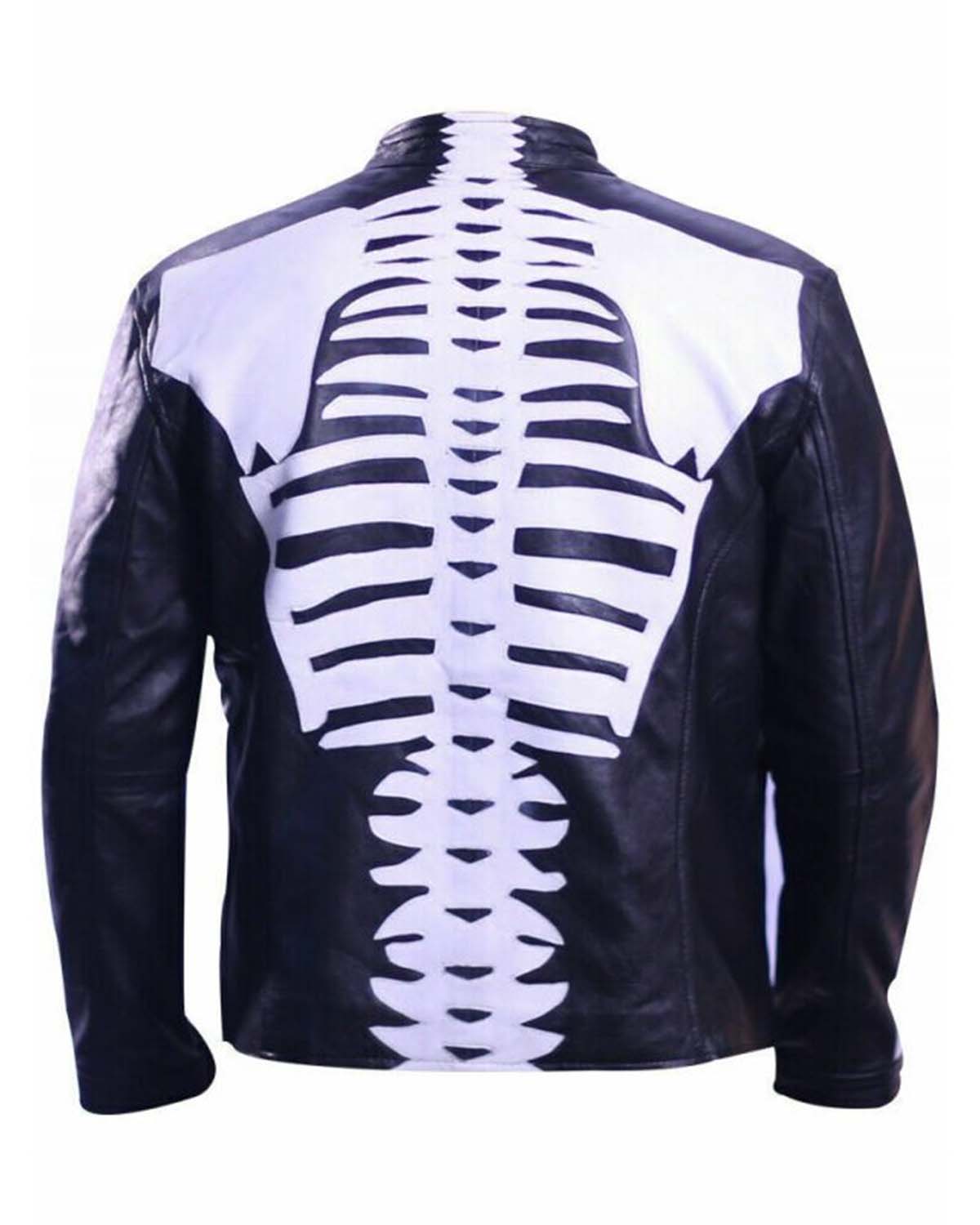 Mens Motorcycle Biker Skeleton Bones Leather Jacket Black/Blue