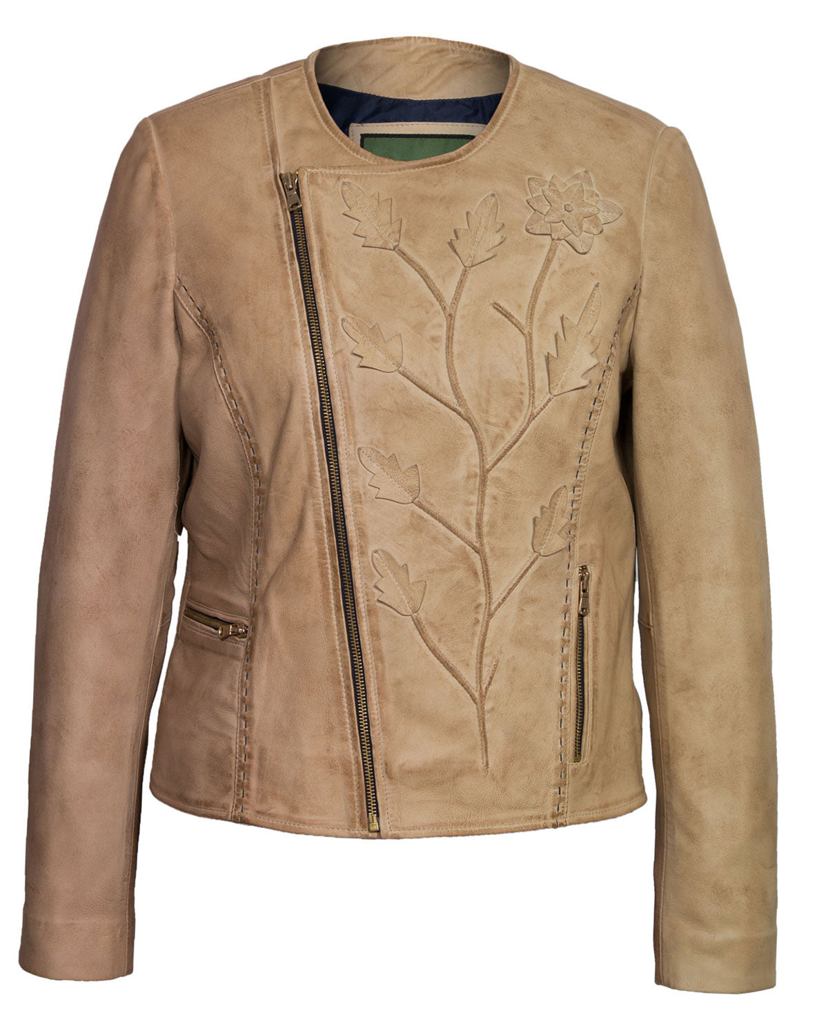 MotorCycleJackets Women’s Sand Collarless Leather Jacket