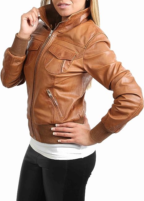 MotorCycleJackets Womens Classic Bomber Real Leather Jacket