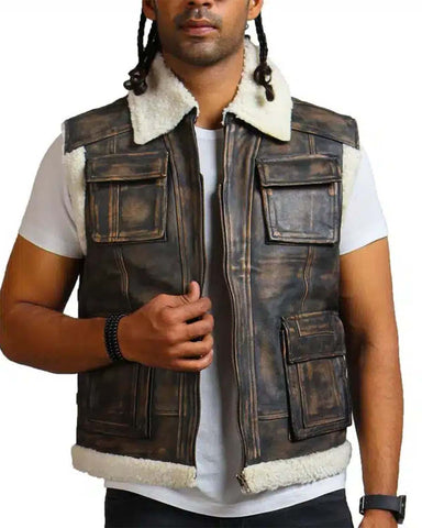 MotorCycleJackets Brown Waxed Fur Leather Vest