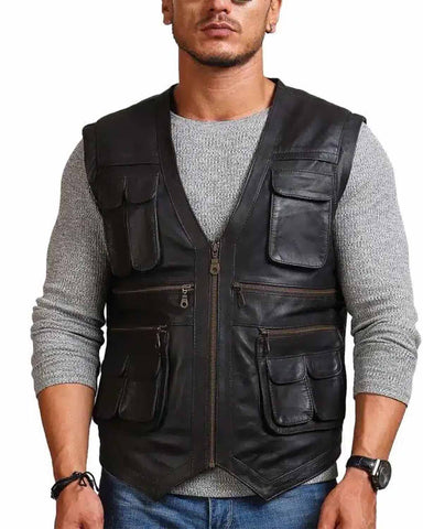 MotorCycleJackets Chris Pratt Man Black Jurassic World Leather Vest