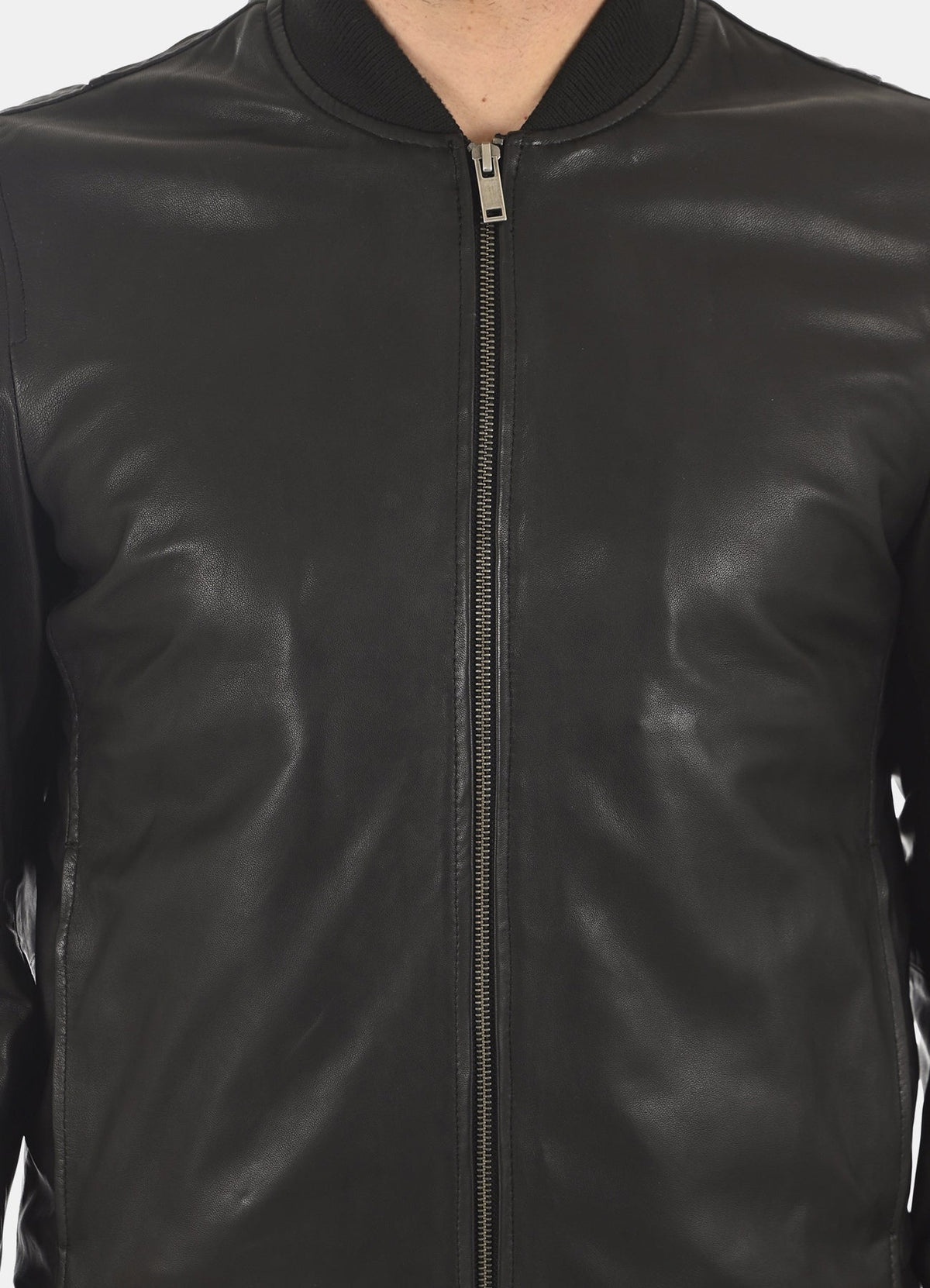 Mens Deep Black Bomber Leather Jacket