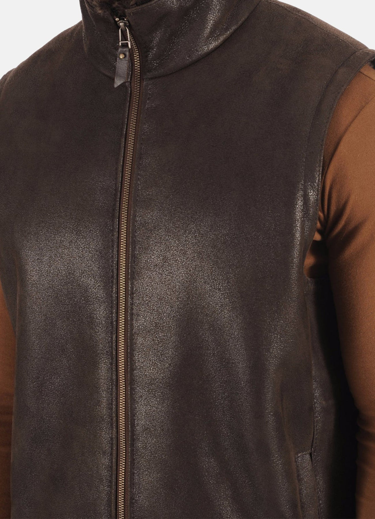 Mens Brown Real Shearling Leather Vest